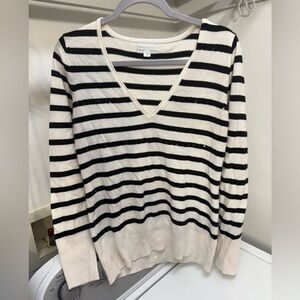 New York & Company Women’s V-Neck Sweater- sparkly black& white striped size M